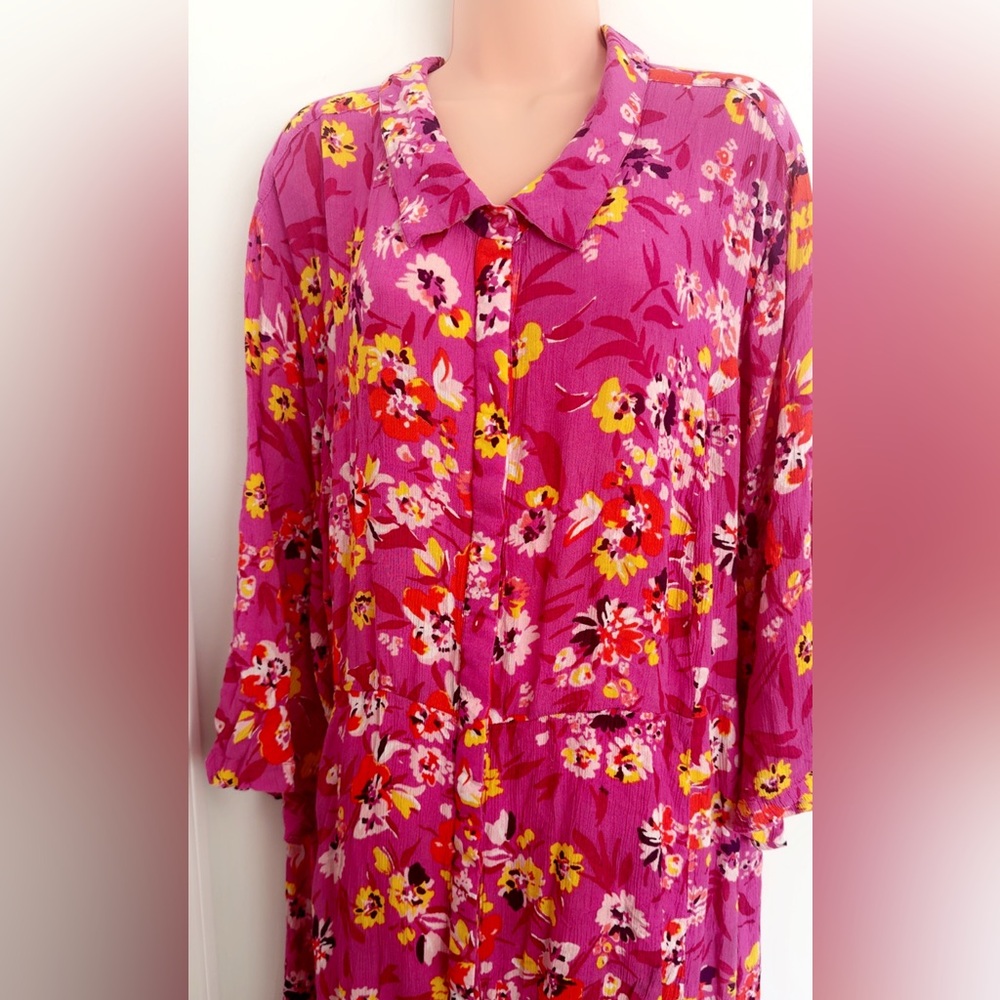 Vibrant Magenta Floral Button-Up Dress